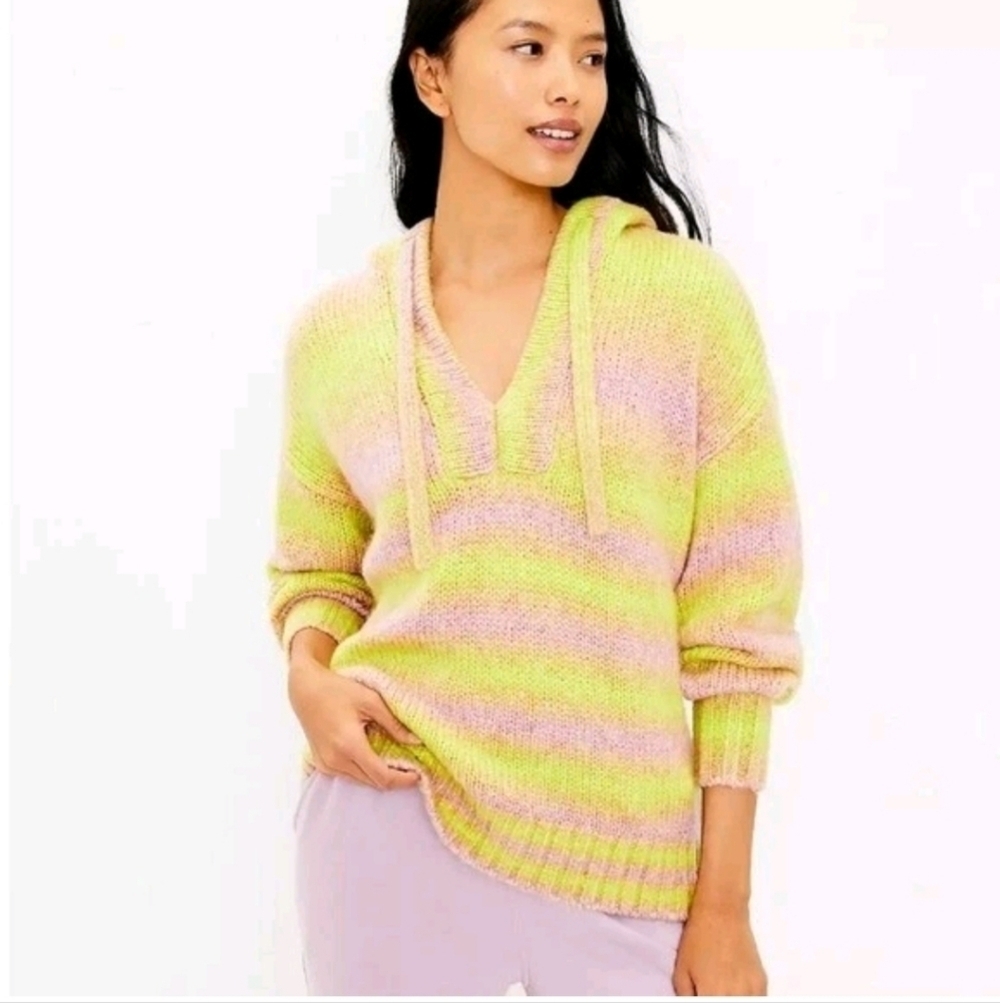 Cozy Knit V-Neck Striped Sweater in Green and Pink